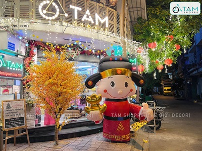 [ORDER 4-6 TUẦN] Mô hình Ông thần tài kiểu đứng bơm hơi tự động tay cầm thỏi vàng cao 2.5m [Vải dày - Bơm xịn] BOMHOI-T-02
