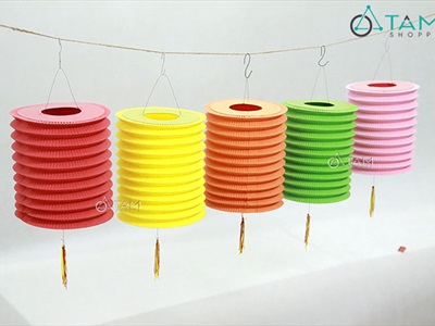 Set 02 lồng đèn giấy con sâu ĐK16cm màu trơn (tặng que cầm) LDEN-GIAY-01