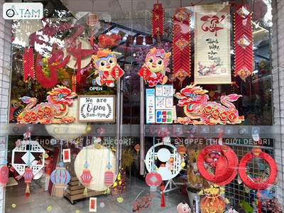 Set 02 Rồng giấy dán cửa dán tường ngày Tết [Ép kim - sắc nét] DANTUONG-01