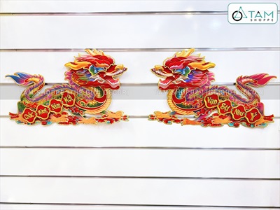Set 02 Rồng giấy dán cửa dán tường ngày Tết [Ép kim - sắc nét] DANTUONG-01