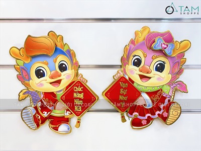 Set 02 Rồng giấy dán cửa dán tường ngày Tết [Ép kim - sắc nét] DANTUONG-01