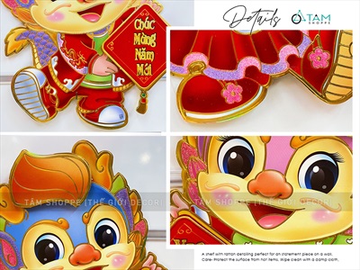 Set 02 Rồng giấy dán cửa dán tường ngày Tết [Ép kim - sắc nét] DANTUONG-01