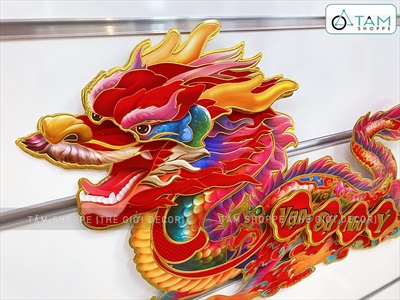 Set 02 Rồng giấy dán cửa dán tường ngày Tết [Ép kim - sắc nét] DANTUONG-01
