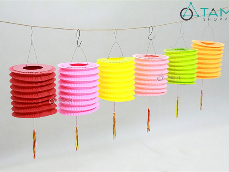 Set 04 lồng đèn giấy con sâu ĐK12cm màu ngẫu nhiên (tặng que cầm) LDEN-GIAY-02