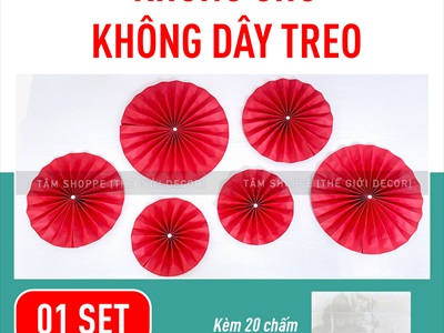 Set 06 quạt giấy đỏ tròn gấp sẵn 3 size [Sẵn keo - Tặng phụ kiện] QUAT-03