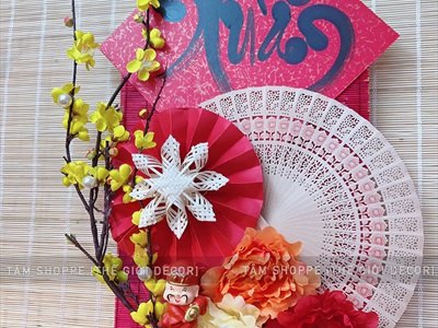 [ORDER 3-5 ngày] Set khánh Tết Xuân quạt vàng Phúc Lộc Tài [Có lẻ - Handmade kĩ đẹp] KHANHTET-02