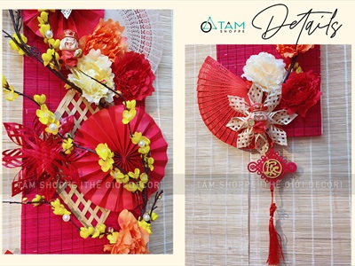 [ORDER 3-5 ngày] Set khánh Tết Xuân quạt vàng Phúc Lộc Tài [Có lẻ - Handmade kĩ đẹp] KHANHTET-02