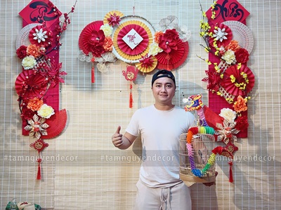 [ORDER 3-5 ngày] Set khánh Tết Xuân quạt vàng Phúc Lộc Tài [Có lẻ - Handmade kĩ đẹp] KHANHTET-02