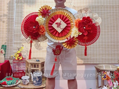 [ORDER 3-5 ngày] Set khánh Tết Xuân quạt vàng Phúc Lộc Tài [Có lẻ - Handmade kĩ đẹp] KHANHTET-02