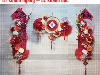 [ORDER 3-5 ngày] Set khánh Tết Xuân quạt vàng Phúc Lộc Tài [Có lẻ - Handmade kĩ đẹp] KHANHTET-02