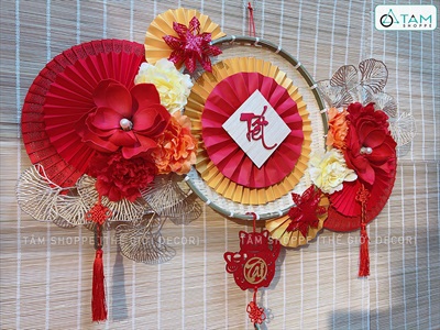 [ORDER 3-5 ngày] Set khánh Tết Xuân quạt vàng Phúc Lộc Tài [Có lẻ - Handmade kĩ đẹp] KHANHTET-02