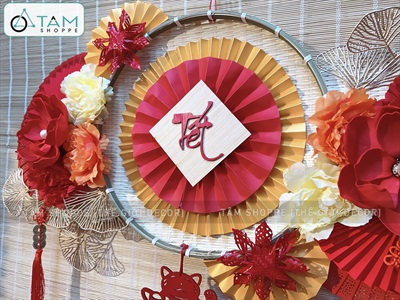 [ORDER 3-5 ngày] Set khánh Tết Xuân quạt vàng Phúc Lộc Tài [Có lẻ - Handmade kĩ đẹp] KHANHTET-02
