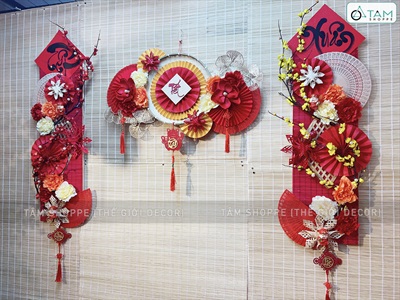 [ORDER 3-5 ngày] Set khánh Tết Xuân quạt vàng Phúc Lộc Tài [Có lẻ - Handmade kĩ đẹp] KHANHTET-02