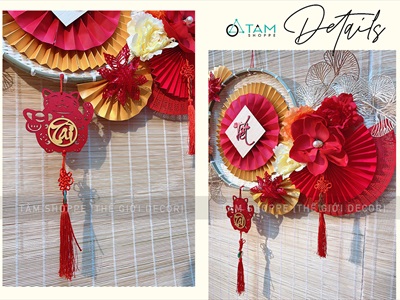 [ORDER 3-5 ngày] Set khánh Tết Xuân quạt vàng Phúc Lộc Tài [Có lẻ - Handmade kĩ đẹp] KHANHTET-02
