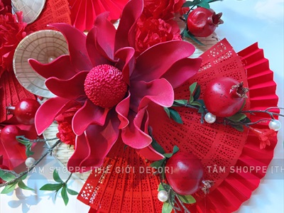 [ORDER 3-5 ngày] Set khánh Tết thư pháp 3 bông đại treo ngang [Khổ 2m - Handmade kĩ đẹp] KHANHTET-01