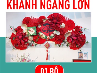 [ORDER 3-5 ngày] Set khánh Tết thư pháp 3 bông đại treo ngang [Khổ 2m - Handmade kĩ đẹp] KHANHTET-01
