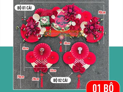 [ORDER 3-5 ngày] Set khánh Tết thư pháp 3 bông đại treo ngang [Khổ 2m - Handmade kĩ đẹp] KHANHTET-01