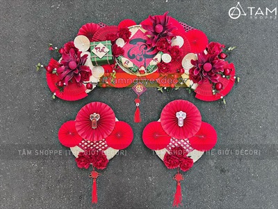 [ORDER 3-5 ngày] Set khánh Tết thư pháp 3 bông đại treo ngang [Khổ 2m - Handmade kĩ đẹp] KHANHTET-01