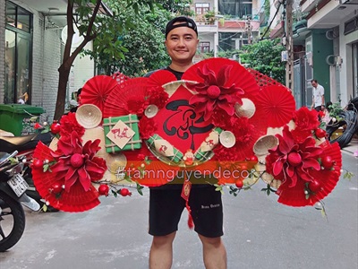 [ORDER 3-5 ngày] Set khánh Tết thư pháp 3 bông đại treo ngang [Khổ 2m - Handmade kĩ đẹp] KHANHTET-01