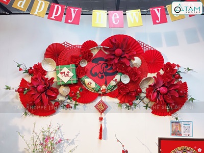 [ORDER 3-5 ngày] Set khánh Tết thư pháp 3 bông đại treo ngang [Khổ 2m - Handmade kĩ đẹp] KHANHTET-01