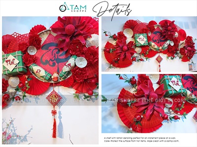[ORDER 3-5 ngày] Set khánh Tết thư pháp 3 bông đại treo ngang [Khổ 2m - Handmade kĩ đẹp] KHANHTET-01