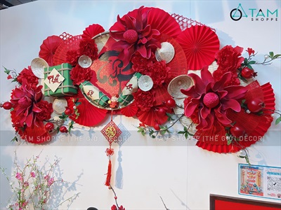 [ORDER 3-5 ngày] Set khánh Tết thư pháp 3 bông đại treo ngang [Khổ 2m - Handmade kĩ đẹp] KHANHTET-01