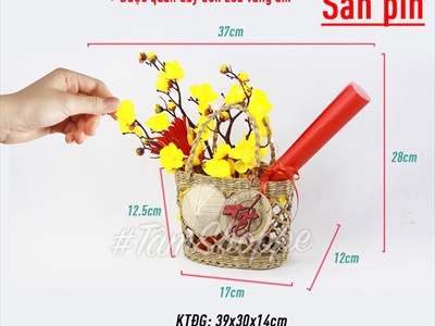 Tiểu cảnh Tết giỏ cói 2 nón chữ Tết giấy đỏ C28cm TCĐB-TET-02