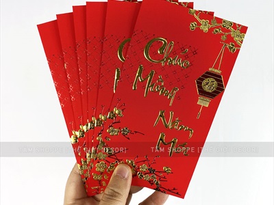 Xấp 06 bao lì xì Tết vàng đỏ ép kim mã YT2105 [Nguyên tờ tiền - Được chọn kiểu] BAOLIXI-01