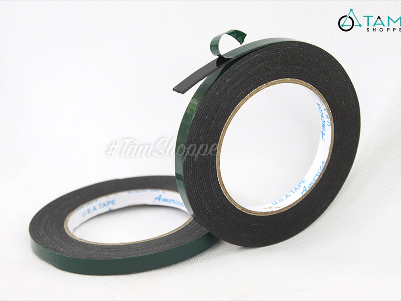 Băng keo 2 mặt xốp xanh đen siêu dính bản 1cm cuộn 6m BANGKEO-02