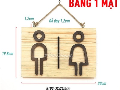 Bảng WC treo cửa icon nam nữ nâu đen nền gỗ tự nhiên BTC-WC-03