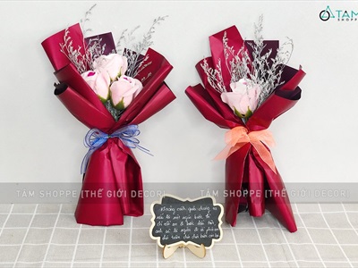 Bó hoa hồng sáp sao trắng kiểu hoa cưới 1-3 bông [ Tặng 8-3 - sinh nhật - valentine ]