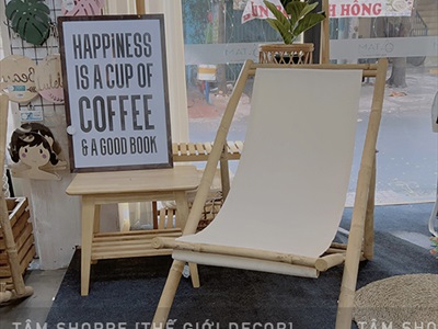 Ghế xếp bãi biển vải canvas khung tre ngoài trời cỡ lớn BANGHE-00