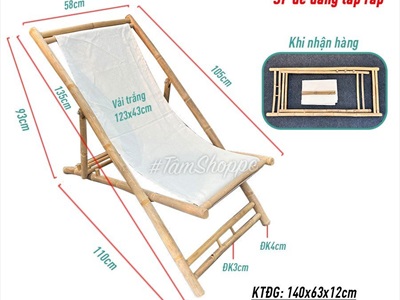 Ghế xếp bãi biển vải canvas khung tre ngoài trời cỡ lớn BANGHE-00