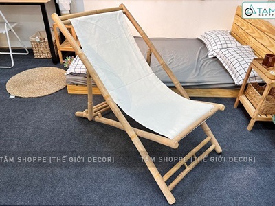 Ghế xếp bãi biển vải canvas khung tre ngoài trời cỡ lớn BANGHE-00