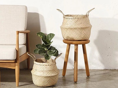 Giỏ cói trồng cây đựng đồ hình chum 2 quai xách GIO-01