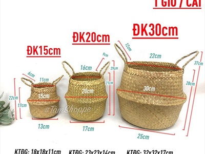 Giỏ cói trồng cây đựng đồ hình chum 2 quai xách GIO-01