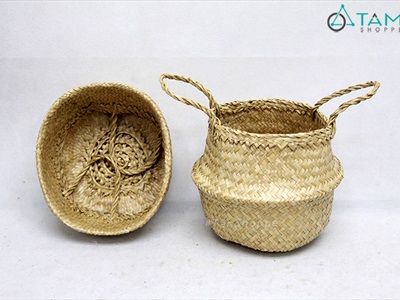 Giỏ cói trồng cây đựng đồ hình chum 2 quai xách GIO-01