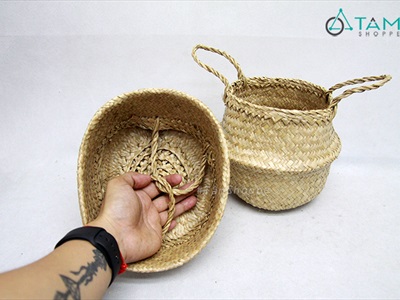Giỏ cói trồng cây đựng đồ hình chum 2 quai xách GIO-01