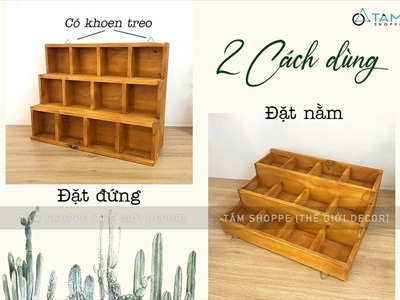 Kệ gỗ trang trí 3 tầng 12 ngăn 2 cách dùng KEBAN-01
