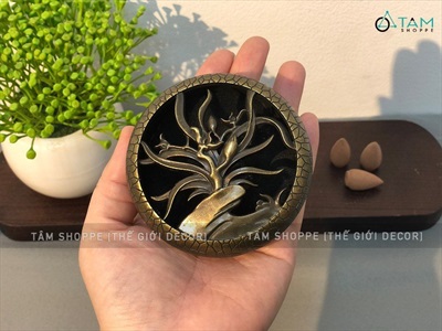 Lò đốt trầm hương bát tròn nắp họa tiết 3D hợp kim LXTH-DOT-01