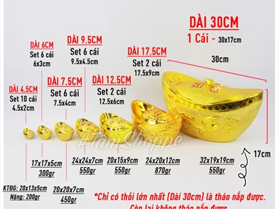 Mô hình thỏi vàng trang trí Tết nhiều cỡ THOIVANG-01