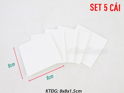Set 05 miếng băng keo 2 mặt trắng vuông xốp siêu dính cạnh 8cm BANGKEO-04