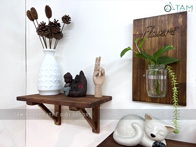 Tấm gỗ lọ thủy tinh treo tường thủy canh nâu đen Rustic (tặng đinh tường) BINHLOHOA-04