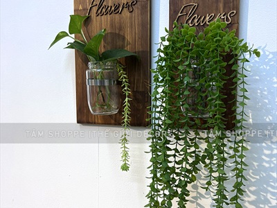Tấm gỗ lọ thủy tinh treo tường thủy canh nâu đen Rustic (tặng đinh tường) BINHLOHOA-04