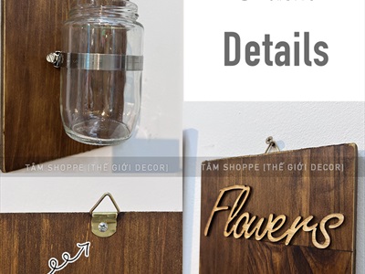 Tấm gỗ lọ thủy tinh treo tường thủy canh nâu đen Rustic (tặng đinh tường) BINHLOHOA-04