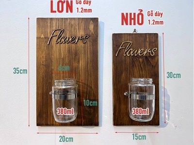 Tấm gỗ lọ thủy tinh treo tường thủy canh nâu đen Rustic (tặng đinh tường) BINHLOHOA-04