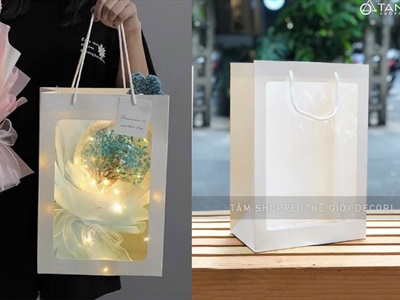 Túi giấy đựng quà cửa sổ trong suốt màu trắng TUIDUNG-01