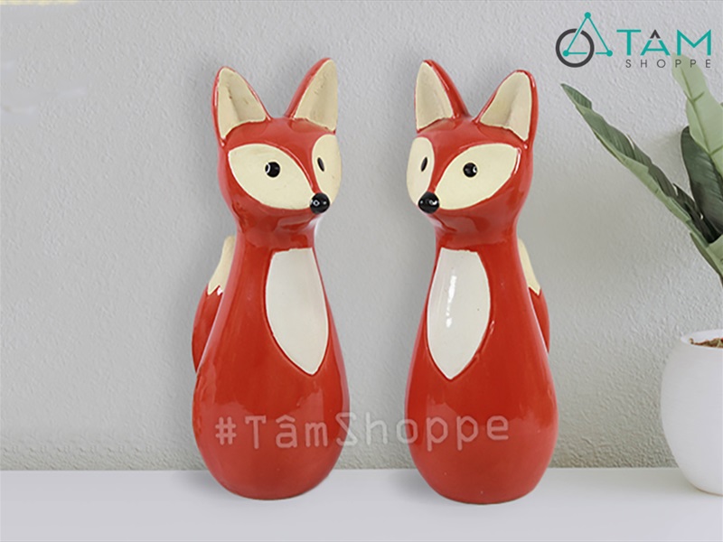 Tượng con cáo đỏ bằng gốm cao 30cm TCV-CAO-01