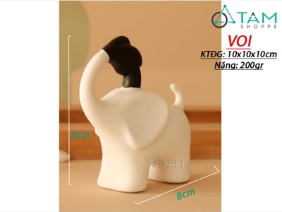 Tượng con vật gốm trắng đen Bắc Âu cỡ nhỏ nhiều kiểu TCV-LXK-01