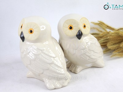 Tượng cú mèo gốm trắng cao 23cm TCV-CUMEO-02